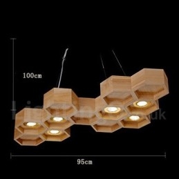 6-lichts houten moderne, eigentijdse hanglamp
