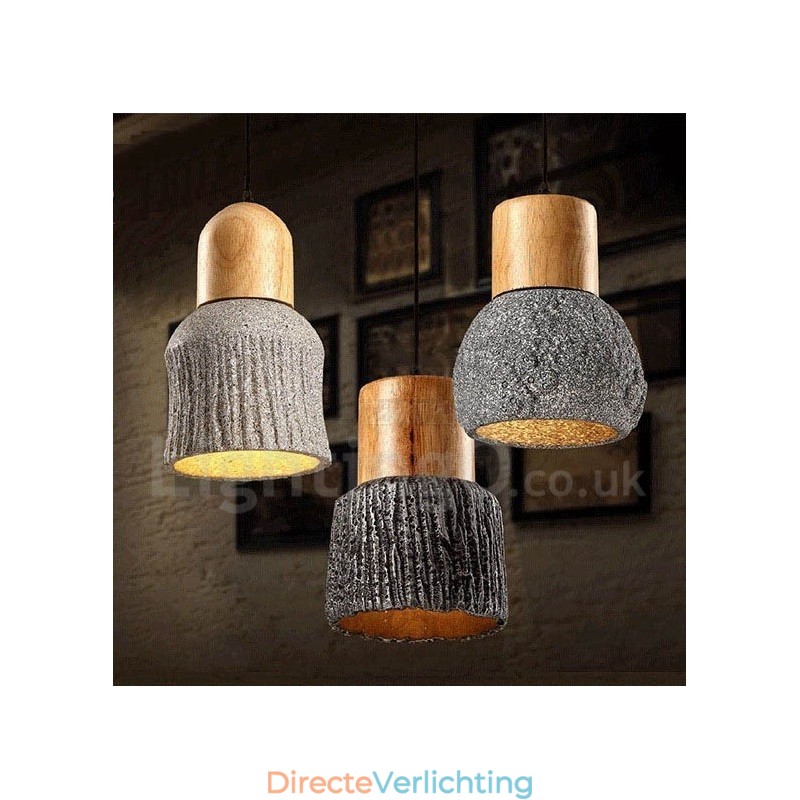 Retro Vintage Houten Beton Hanglamp