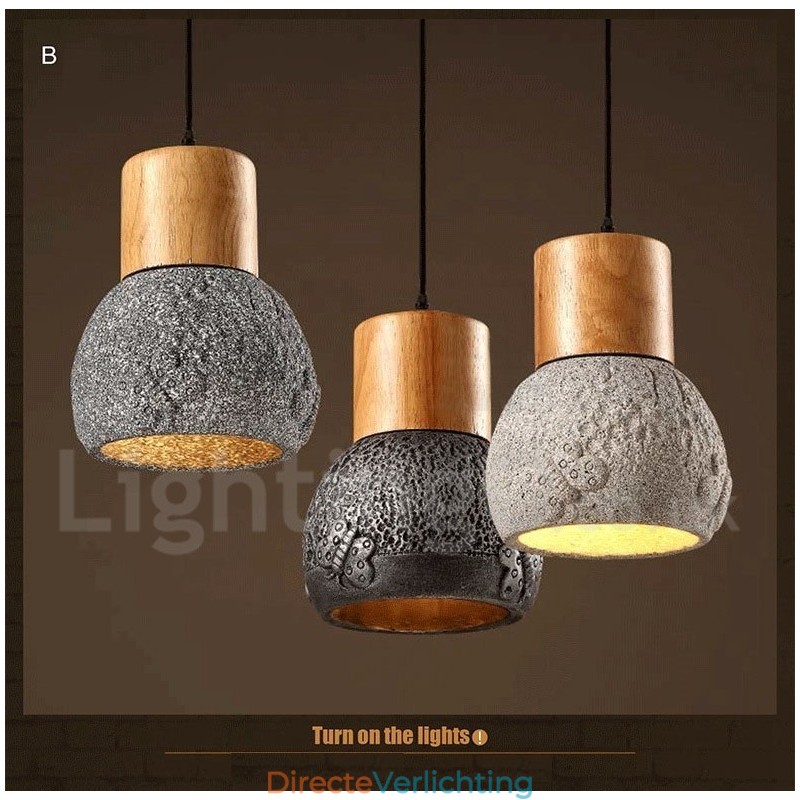 Retro Vintage Houten Beton Hanglamp