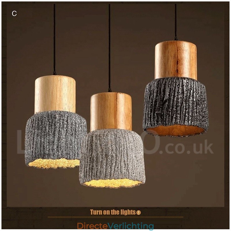 Retro Vintage Houten Beton Hanglamp