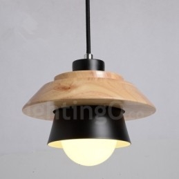 Metalen houten hanglamp met 1 licht