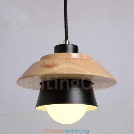 Metalen houten hanglamp met 1 licht Metalen houten hanglamp met 1 licht