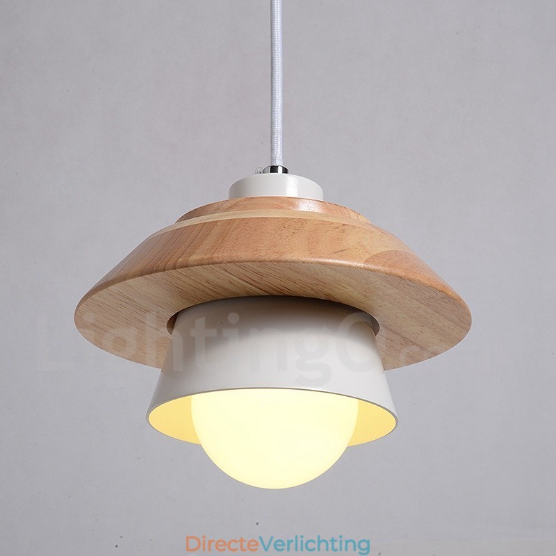 Metalen houten hanglamp met 1 licht
