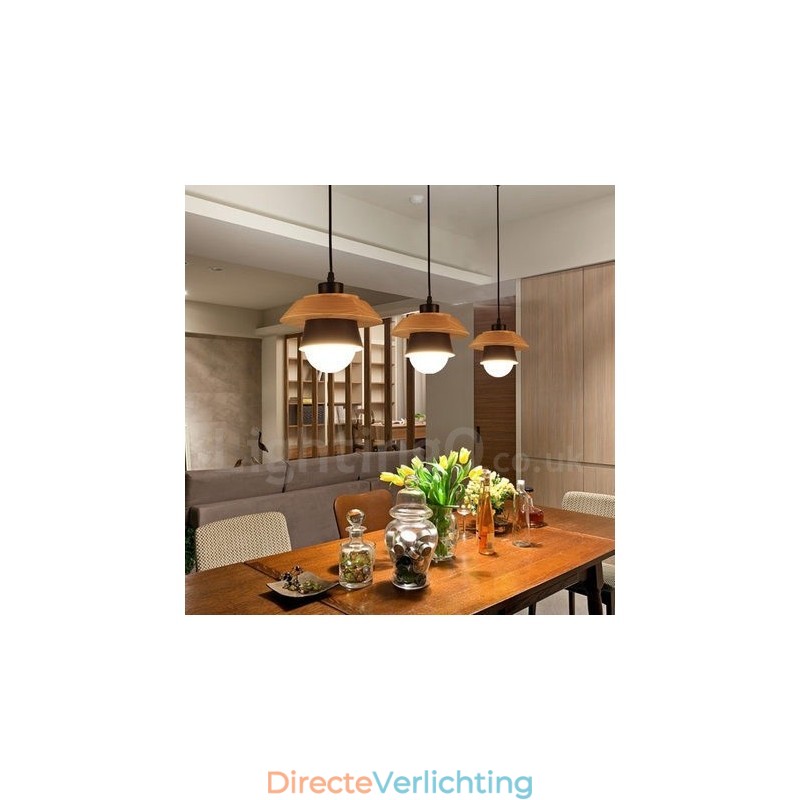 Metalen houten hanglamp met 1 licht