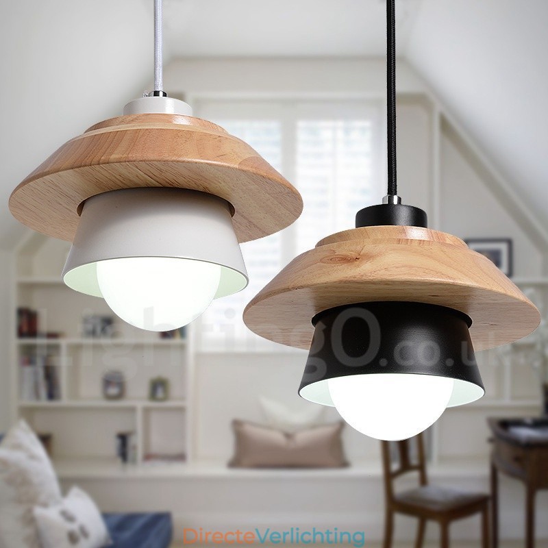 Metalen houten hanglamp met 1 licht