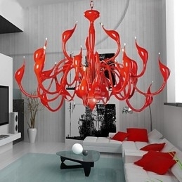 Moderne kroonluchterlamp 24 lampen G4 rood schilderij