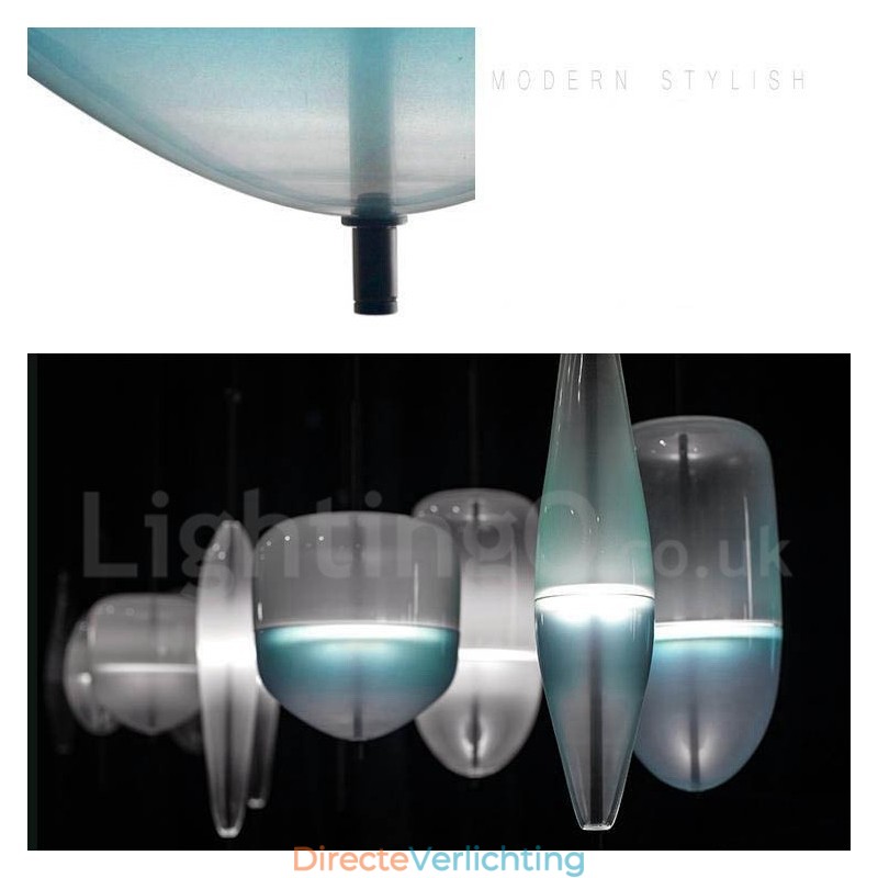 Moderne, eigentijdse hanglamp met glazen kap in kleurverloop