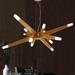 Moderne, eigentijdse houten hanglamp met 12 lampen