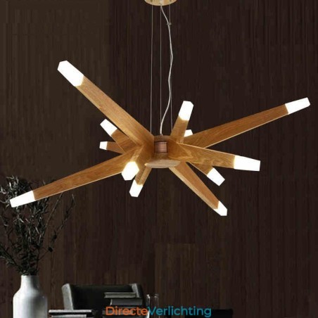 Moderne, eigentijdse houten hanglamp met 12 lampen Moderne, eigentijdse houten hanglamp met 12 lampen