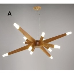 Moderne, eigentijdse houten hanglamp met 12 lampen