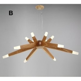 Moderne, eigentijdse houten hanglamp met 12 lampen
