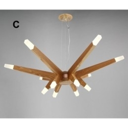 Moderne, eigentijdse houten hanglamp met 12 lampen