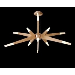 Moderne, eigentijdse houten hanglamp met 12 lampen