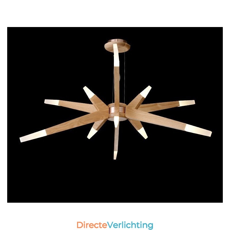 Moderne, eigentijdse houten hanglamp met 12 lampen