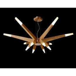 Moderne, eigentijdse houten hanglamp met 12 lampen