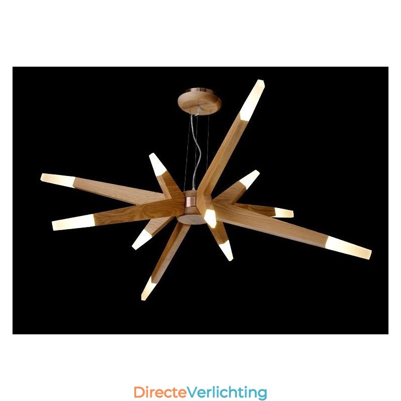 Moderne, eigentijdse houten hanglamp met 12 lampen