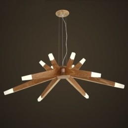 Moderne, eigentijdse houten hanglamp met 12 lampen