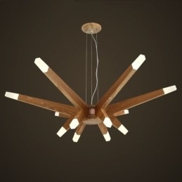Moderne, eigentijdse houten hanglamp met 12 lampen