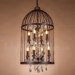 Retro Vintage Metalen 8-Lichts Vogelkooi Hanglamp