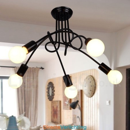 Zwarte Country Metal 5-lichts kroonluchterlamp Zwarte Country Metal 5-lichts kroonluchterlamp