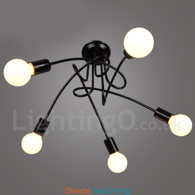 Zwarte Country Metal 5-lichts kroonluchterlamp
