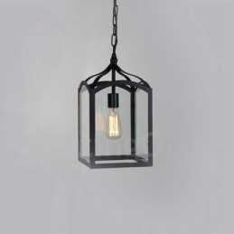 Metalen rustieke lodge hanglamp met glazen kap