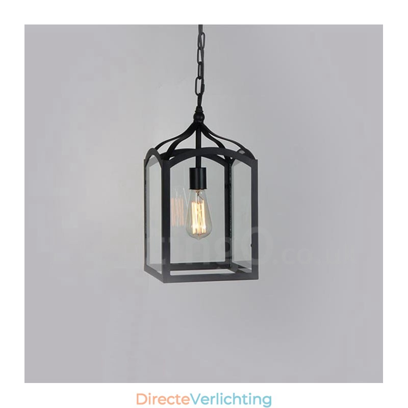 Metalen rustieke lodge hanglamp met glazen kap