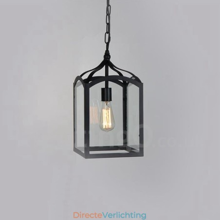 Metalen rustieke lodge hanglamp met glazen kap Metalen rustieke lodge hanglamp met glazen kap