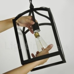 Metalen rustieke lodge hanglamp met glazen kap