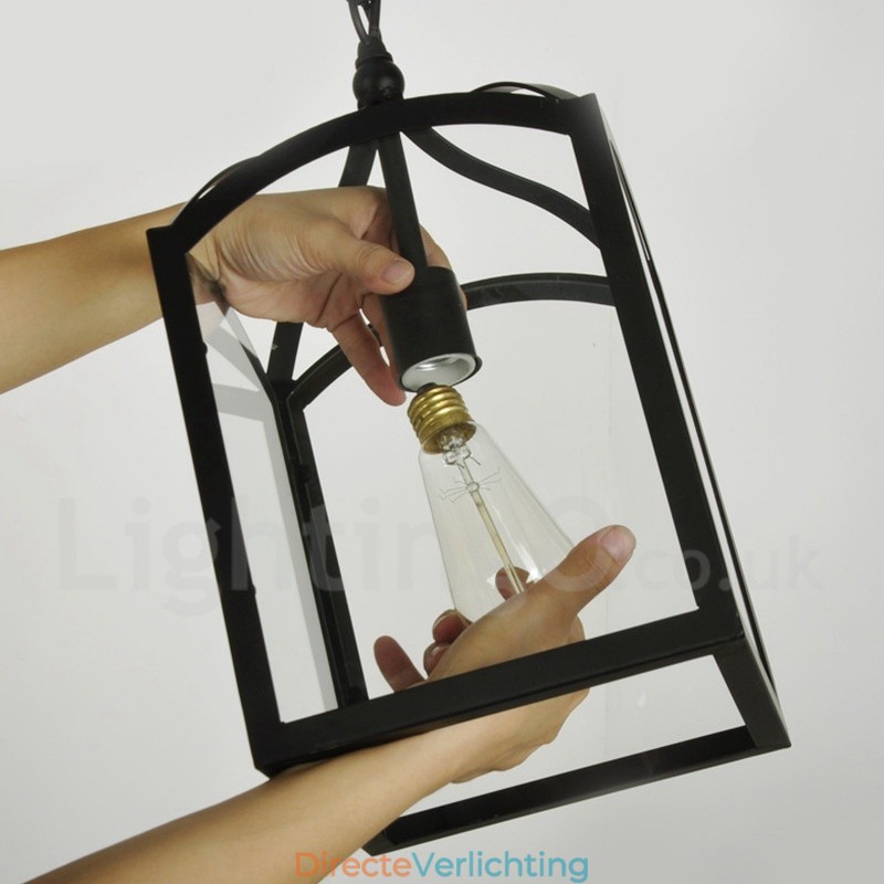 Metalen rustieke lodge hanglamp met glazen kap