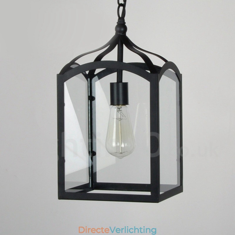 Metalen rustieke lodge hanglamp met glazen kap