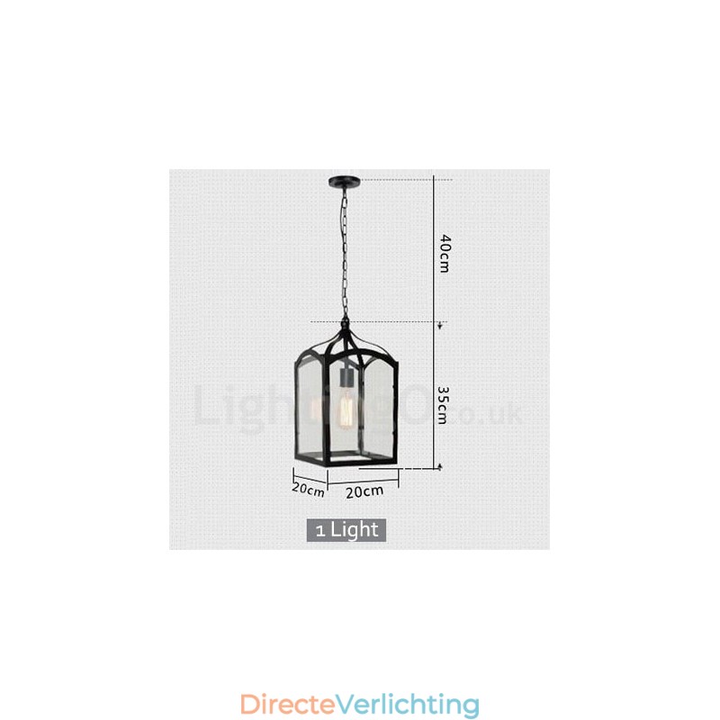Metalen rustieke lodge hanglamp met glazen kap