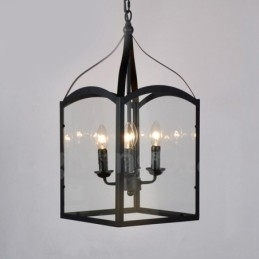 4-lichts zwarte metalen rustieke lodge hanglamp met glazen kap