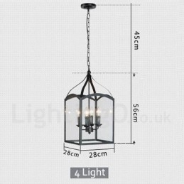 4-lichts zwarte metalen rustieke lodge hanglamp met glazen kap