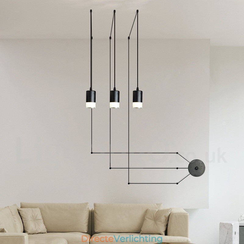 Voor 3-lichts zwarte hanglamp met glazen kap