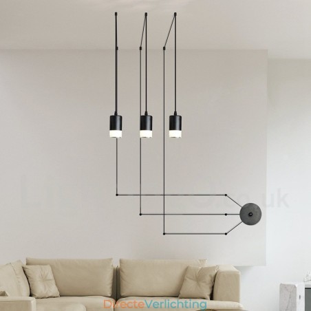 Voor 3-lichts zwarte hanglamp met glazen kap Voor 3-lichts zwarte hanglamp met glazen kap