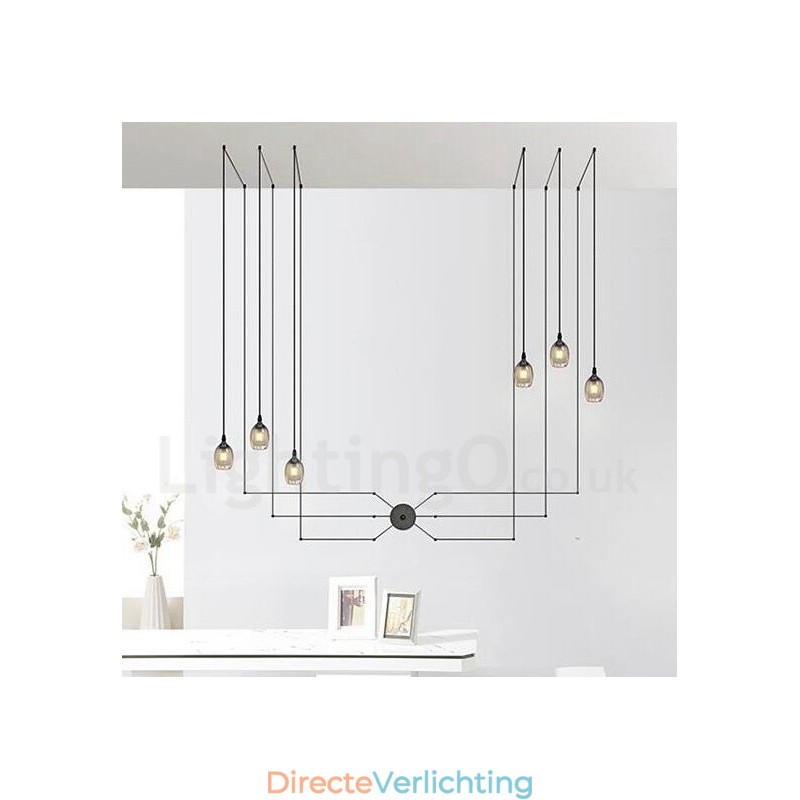 Voor hanglamp met 6 lampen en glazen kap