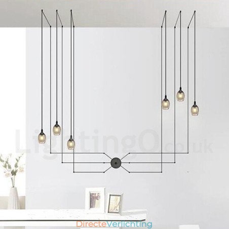 Voor hanglamp met 6 lampen en glazen kap Voor hanglamp met 6 lampen en glazen kap