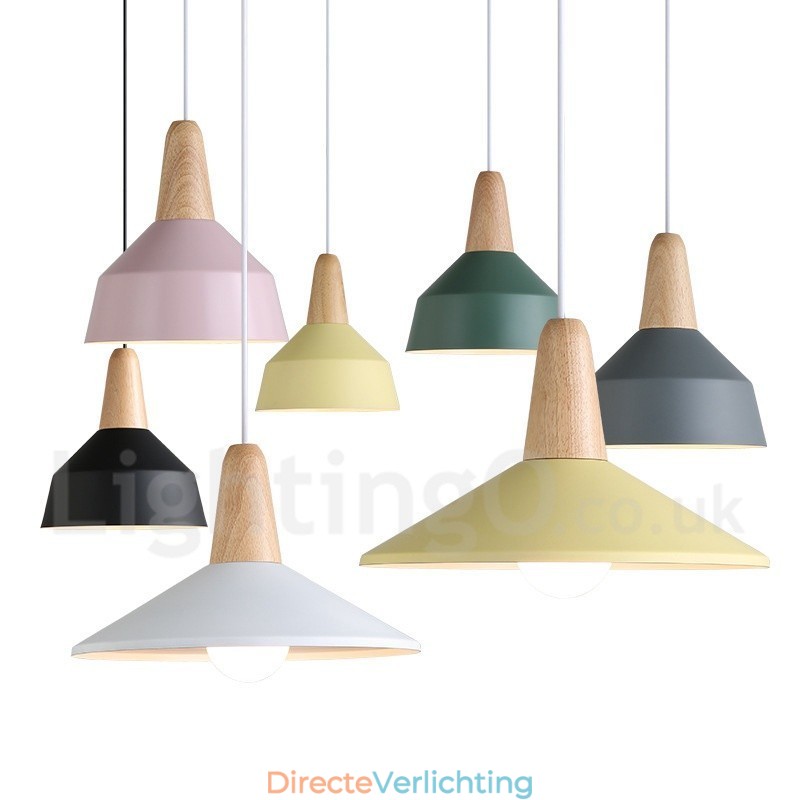 Moderne eigentijdse houten metalen multi-kleuren hanglamp