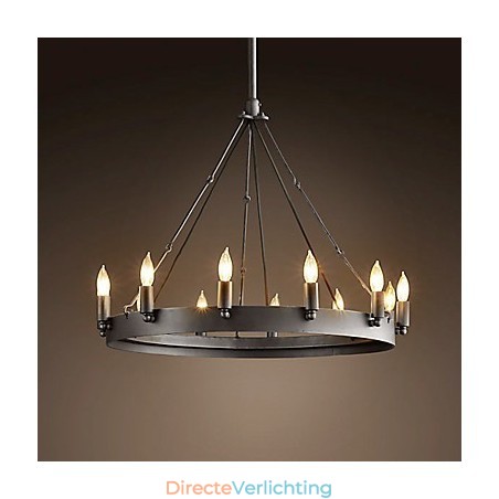 Retro stijl ijzeren hanglamp met 12 lampjes in kaarsvorm Retro stijl ijzeren hanglamp met 12 lampjes in kaarsvorm