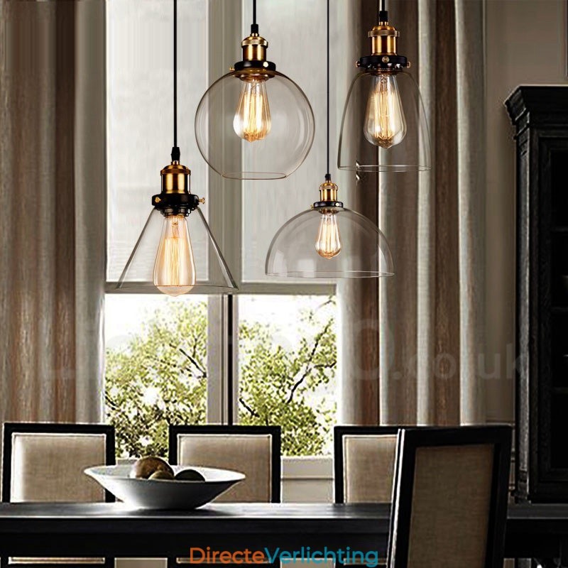 Retro Vintage Hanglamp met Glazen Kap Lamp