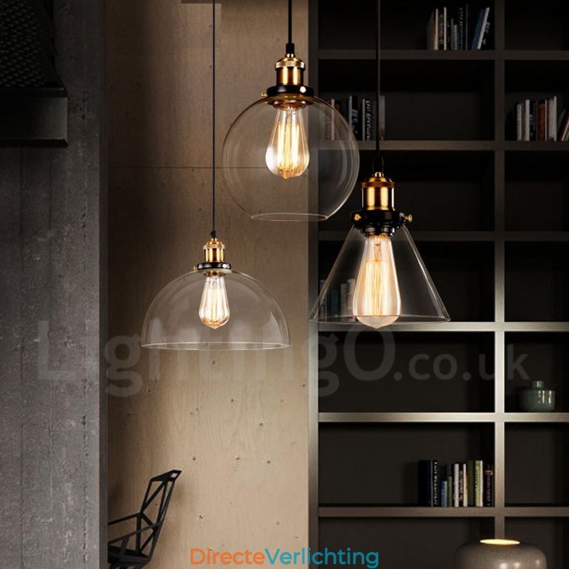 Retro Vintage Hanglamp met Glazen Kap Lamp