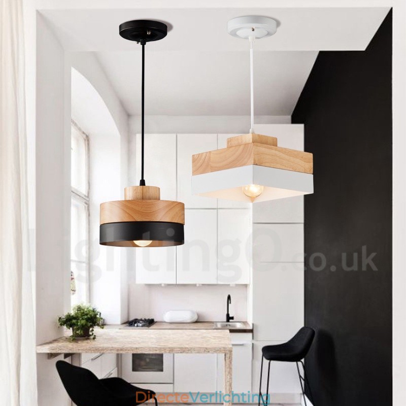 Moderne eigentijdse houten metalen houten hanglamp