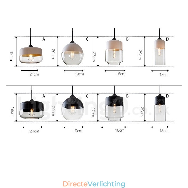 Moderne, eigentijdse hanglamp met glazen kap