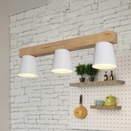 3-lichts moderne, eigentijdse houten hanglamp