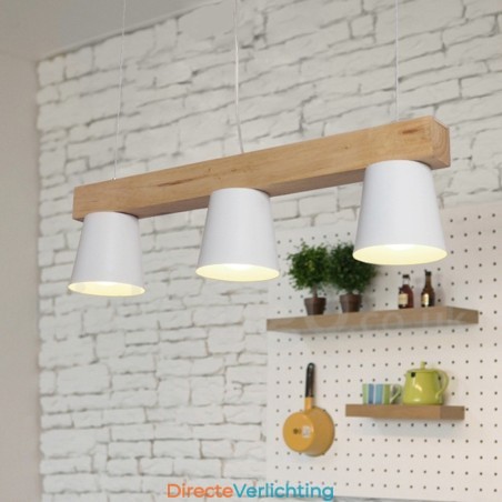3-lichts moderne, eigentijdse houten hanglamp 3-lichts moderne, eigentijdse houten hanglamp