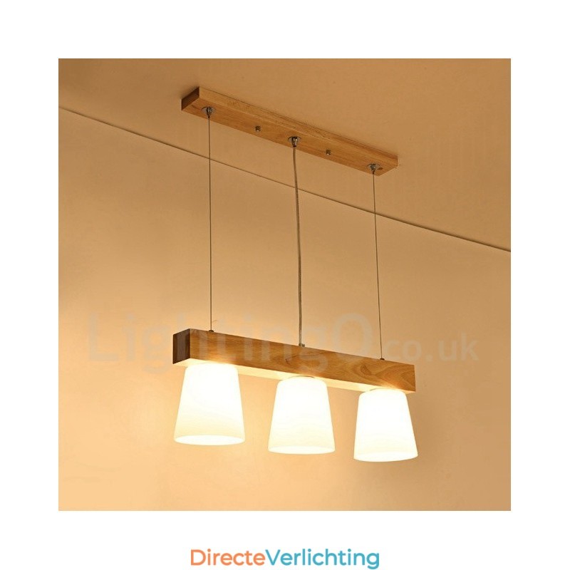 3-lichts moderne, eigentijdse houten hanglamp