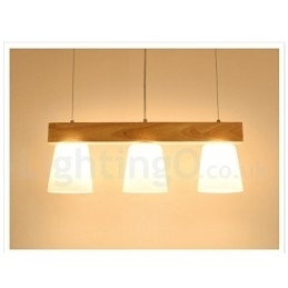 3-lichts moderne, eigentijdse houten hanglamp