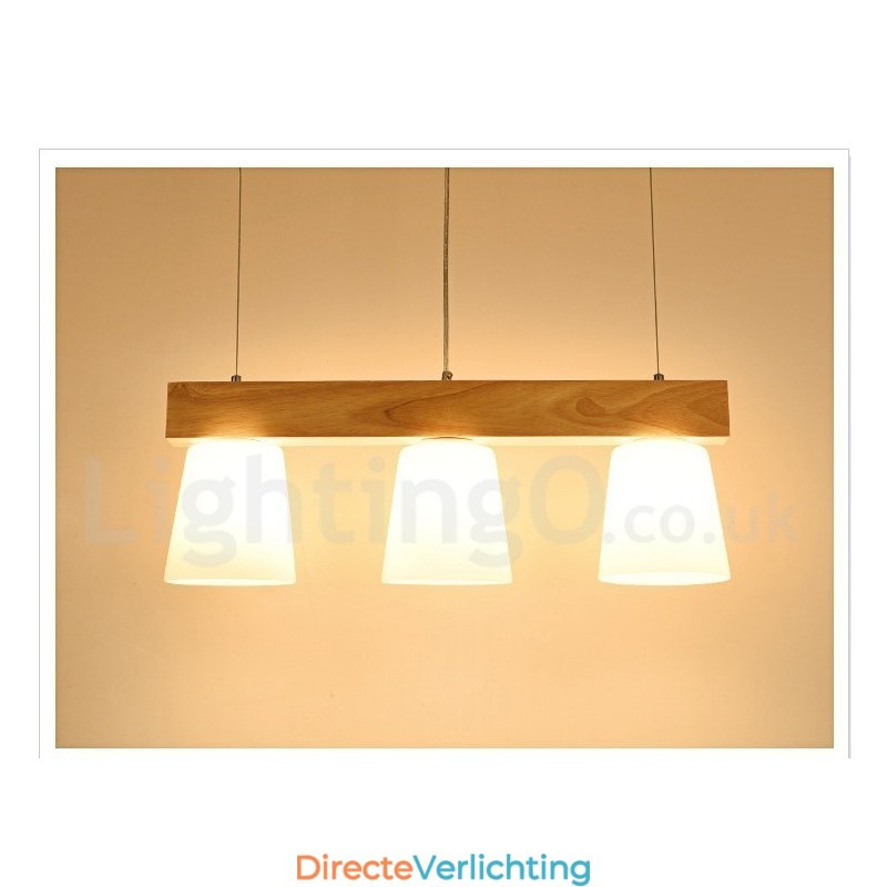 3-lichts moderne, eigentijdse houten hanglamp