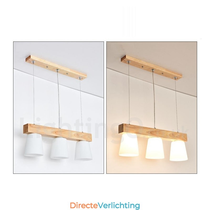 3-lichts moderne, eigentijdse houten hanglamp